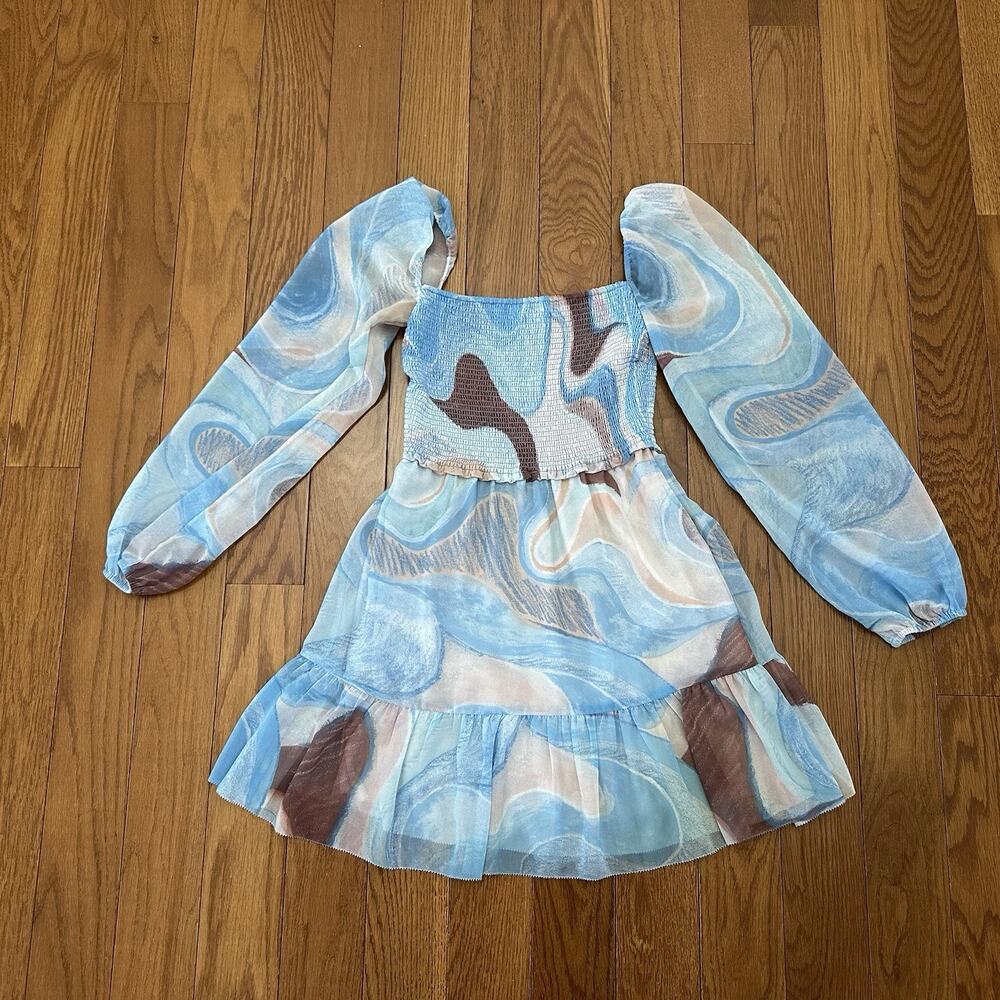 Aritzia Temptress‎ Mini Dress Blue Swirl feminine whimsical fairy princess XXS